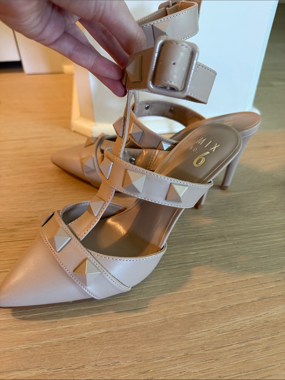 Mix No. 6 Blush Studded Pointed-Toe Strappy Heels